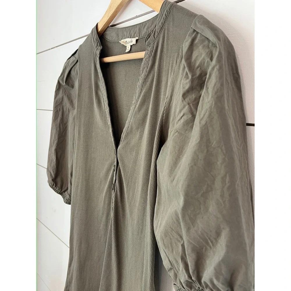 Madewell Olive Green Ribbed Puff Sleeve Henley Top Medium Cottagecore fairycore